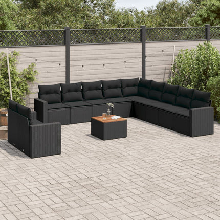 Loungegrupp med dynor 12 delar svart konstrotting
