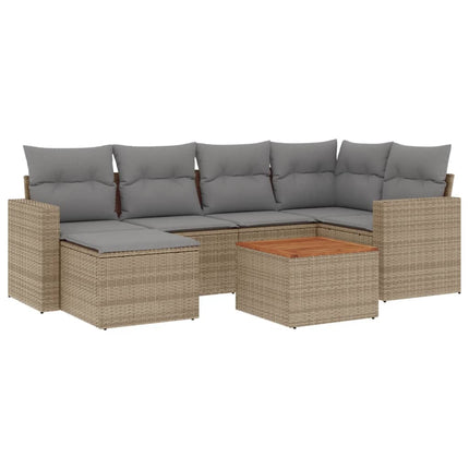 Matgrupp för trädgården med dynor 7 delar beige konstrotting