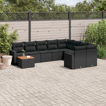 Loungegrupp 10 delar med svarta dynor konstrotting
