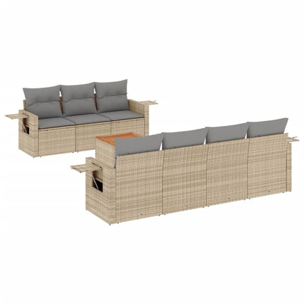 Matgrupp för trädgården med dynor 8 delar beige konstrotting