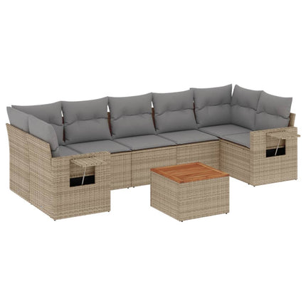 Matgrupp för trädgården med dynor 8 delar beige konstrotting