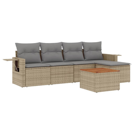 Soffgrupp för trädgården med dynor 6 delar beige konstrotting