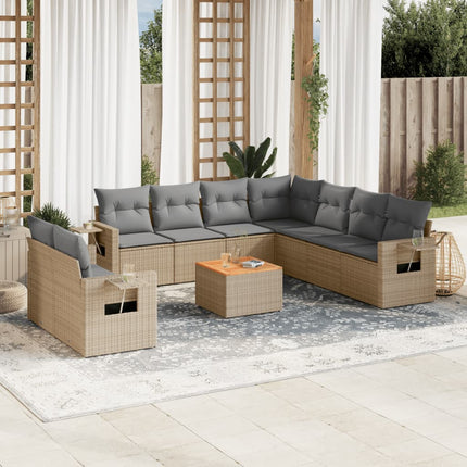Soffgrupp för trädgård med dynor 10 delar beige konstrotting