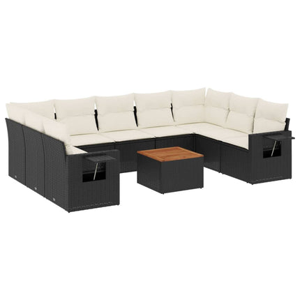 Loungegrupp 10 delar med svarta dynor konstrotting