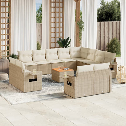 Soffgrupp för trädgården med dynor 13 delar beige konstrotting