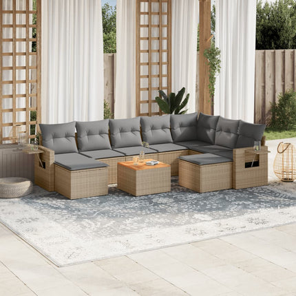 Soffgrupp för trädgård med dynor 10 delar beige konstrotting