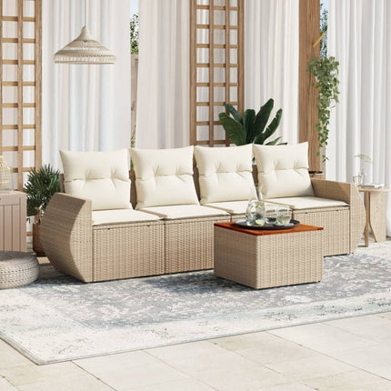 Soffgrupp för trädgården med dynor 5 delar beige konstrotting