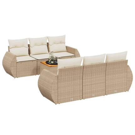 Matgrupp för trädgården med dynor 7 delar beige konstrotting