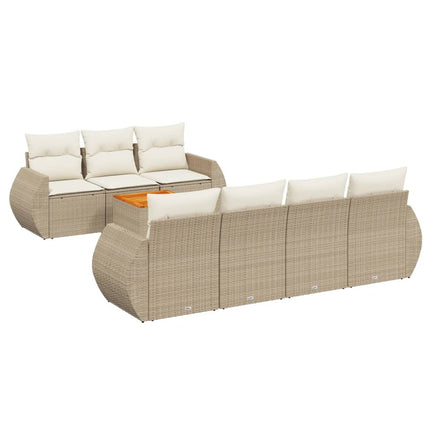 Matgrupp för trädgården med dynor 8 delar beige konstrotting