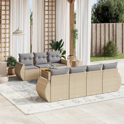 Matgrupp för trädgården med dynor 8 delar beige konstrotting