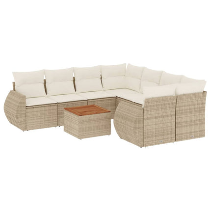 Soffgrupp för trädgården med dynor 9 delar beige konstrotting