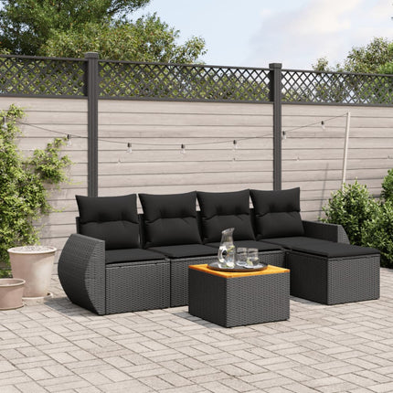 Loungegrupp med dynor 6 delar svart konstrotting