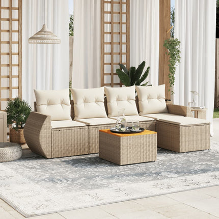 Soffgrupp för trädgården med dynor 6 delar beige konstrotting