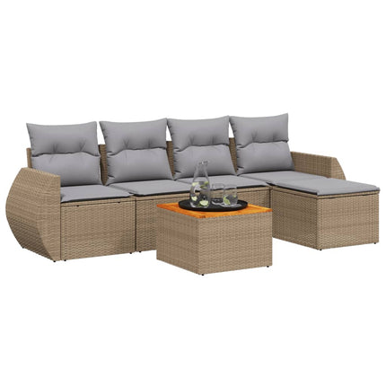 Soffgrupp för trädgården med dynor 6 delar beige konstrotting