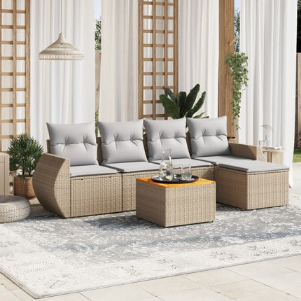 Soffgrupp för trädgården med dynor 6 delar beige konstrotting