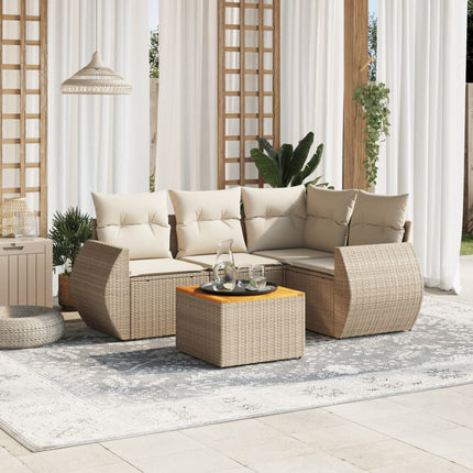 Soffgrupp för trädgården med dynor 5 delar beige konstrotting