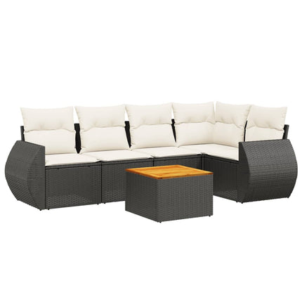 Loungegrupp med dynor 6 delar svart konstrotting