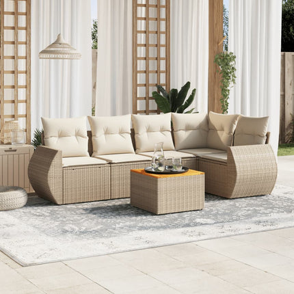 Soffgrupp för trädgården med dynor 6 delar beige konstrotting
