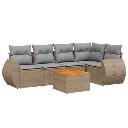 Soffgrupp för trädgården med dynor 6 delar beige konstrotting