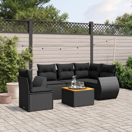 Loungegrupp med dynor 6 delar svart konstrotting