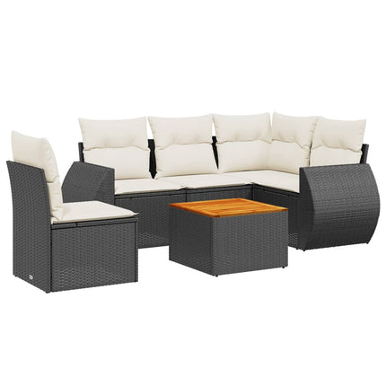 Loungegrupp med dynor 6 delar svart konstrotting