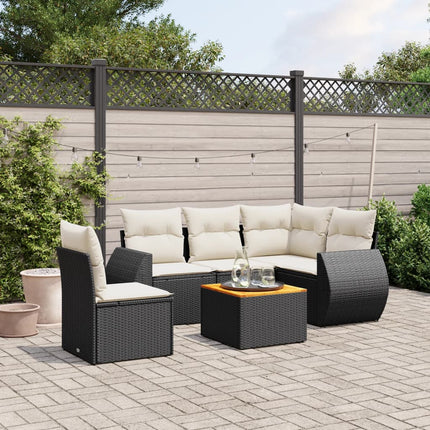 Loungegrupp med dynor 6 delar svart konstrotting