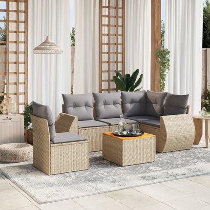 Soffgrupp för trädgården med dynor 6 delar beige konstrotting