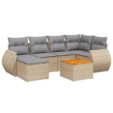Matgrupp för trädgården med dynor 7 delar beige konstrotting