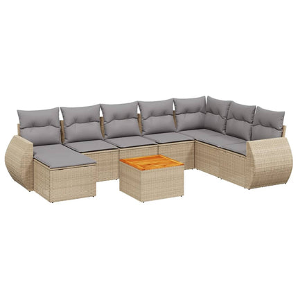 Soffgrupp för trädgården med dynor 9 delar beige konstrotting
