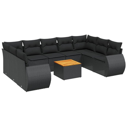 Loungegrupp 10 delar med svarta dynor konstrotting