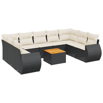 Loungegrupp 10 delar med svarta dynor konstrotting