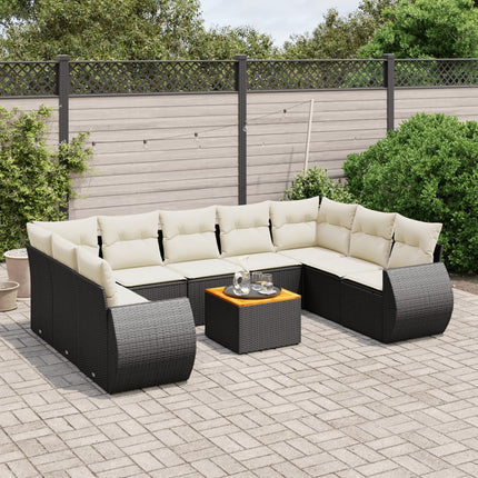 Loungegrupp 10 delar med svarta dynor konstrotting