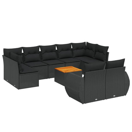 Loungegrupp 10 delar med svarta dynor konstrotting