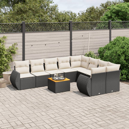 Loungegrupp 10 delar med svarta dynor konstrotting