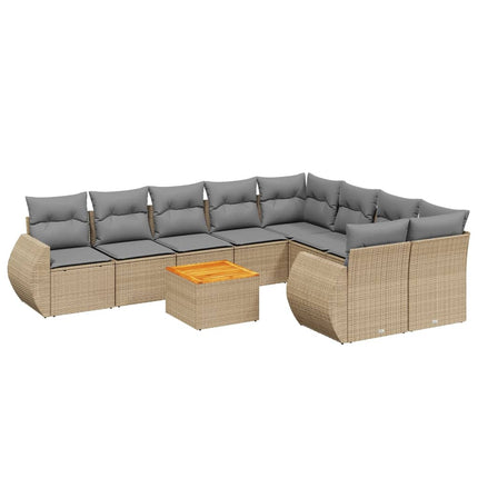 Soffgrupp för trädgård med dynor 10 delar beige konstrotting