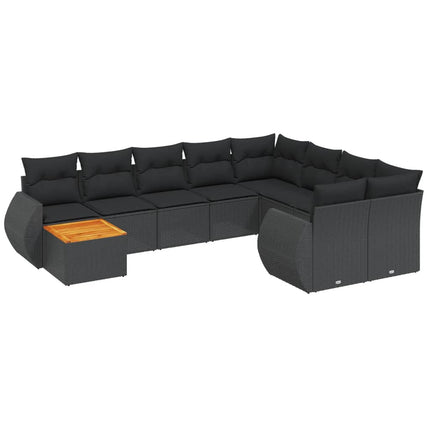 Loungegrupp 10 delar med svarta dynor konstrotting