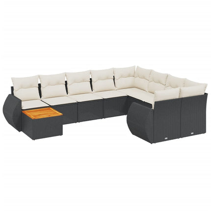 Loungegrupp 10 delar med svarta dynor konstrotting