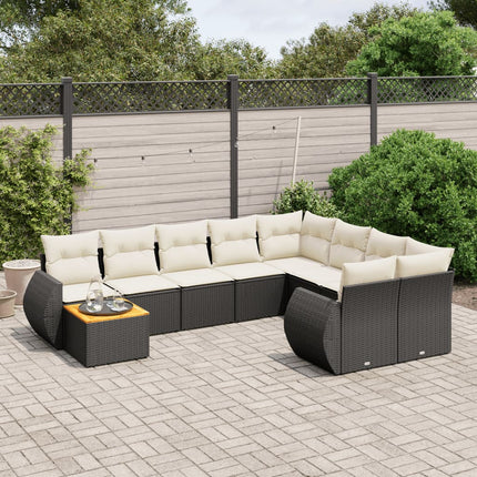 Loungegrupp 10 delar med svarta dynor konstrotting