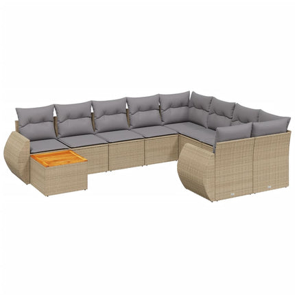 Soffgrupp för trädgård med dynor 10 delar beige konstrotting