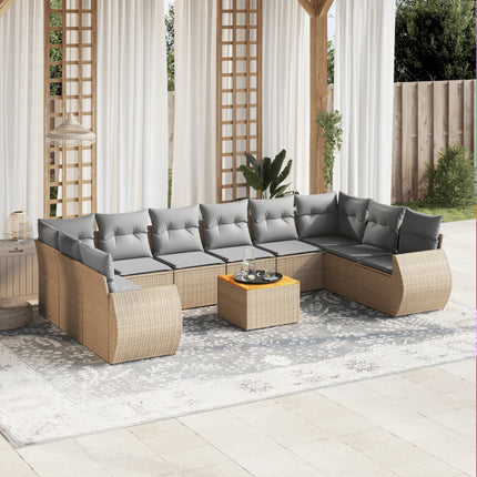 Loungegrupp för trädgården m. dynor 11 delar beige konstrotting