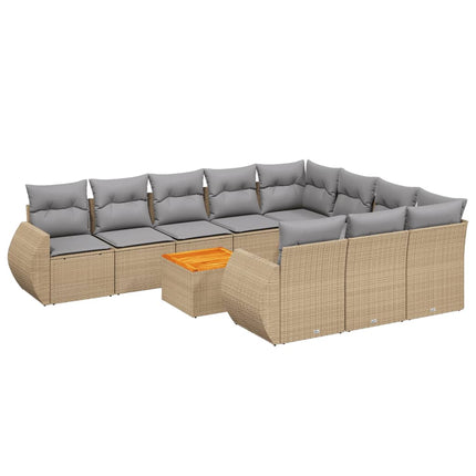 Loungegrupp för trädgården m. dynor 11 delar beige konstrotting