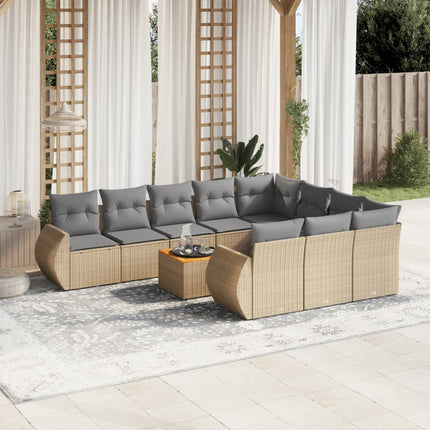 Loungegrupp för trädgården m. dynor 11 delar beige konstrotting