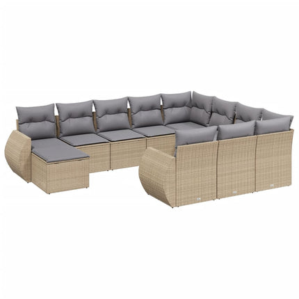 Loungegrupp för trädgården m. dynor 11 delar beige konstrotting
