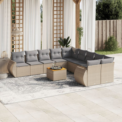 Loungegrupp för trädgården m. dynor 11 delar beige konstrotting