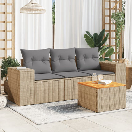 Soffgrupp för trädgård med dynor 4 delar beige konstrotting