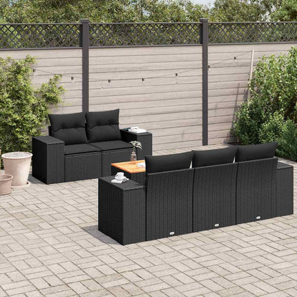 Loungegrupp med dynor 6 delar svart konstrotting