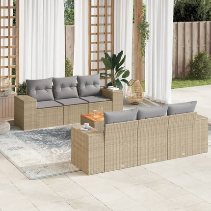 Matgrupp för trädgården med dynor 7 delar beige konstrotting