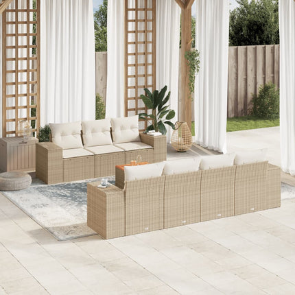 Matgrupp för trädgården med dynor 8 delar beige konstrotting
