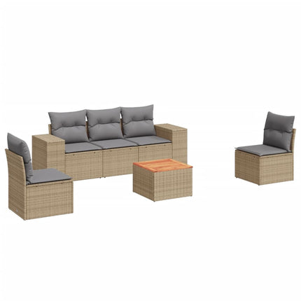 Soffgrupp för trädgården med dynor 6 delar beige konstrotting