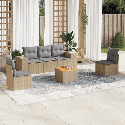 Soffgrupp för trädgården med dynor 6 delar beige konstrotting
